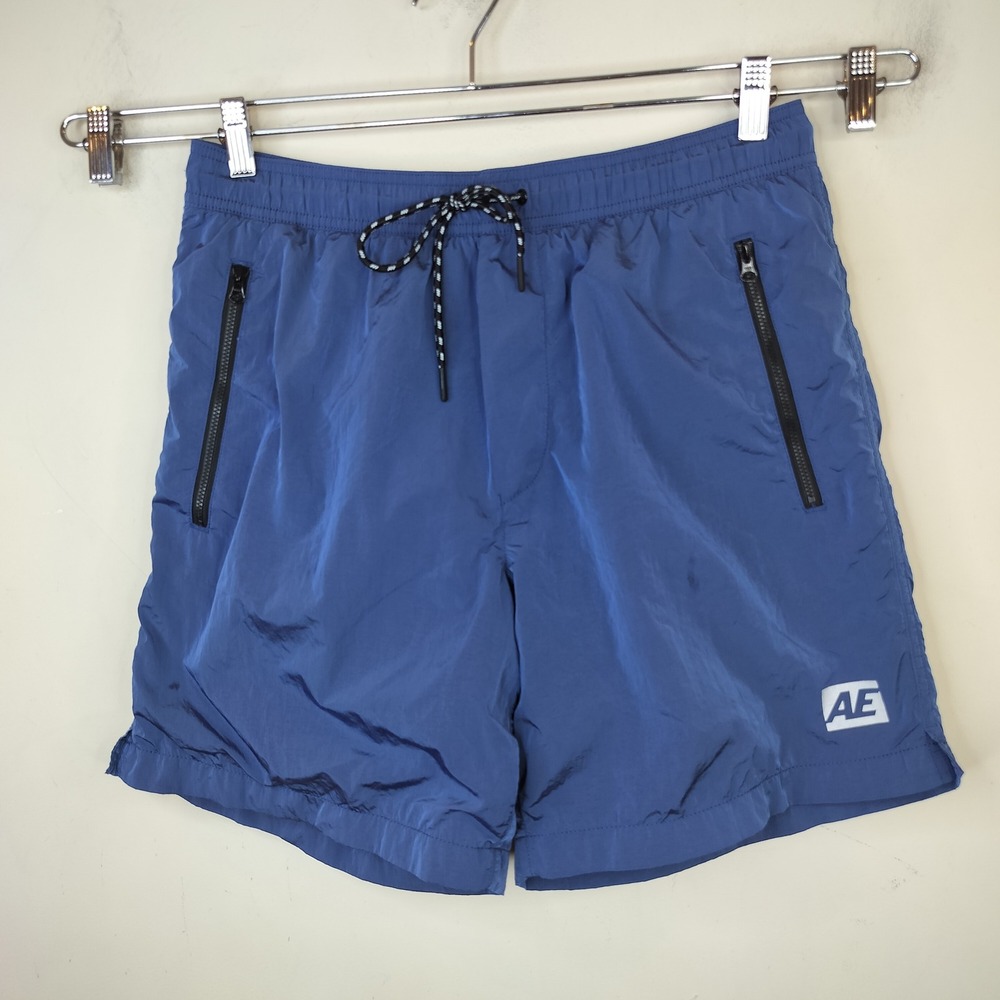 American Eagle Athletic Nylon Training Shorts Mens Medium Zipper Pockets Blue